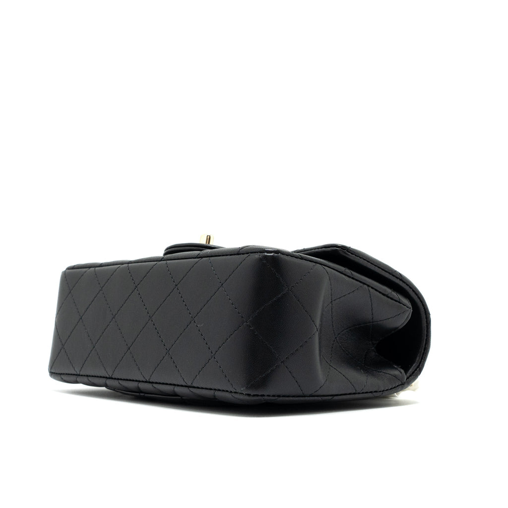 CHANEL TOP HANDLE MINI RECTANGULAR FLAP BAG LAMBSKIN BLACK LGHW (MICROCHIP )