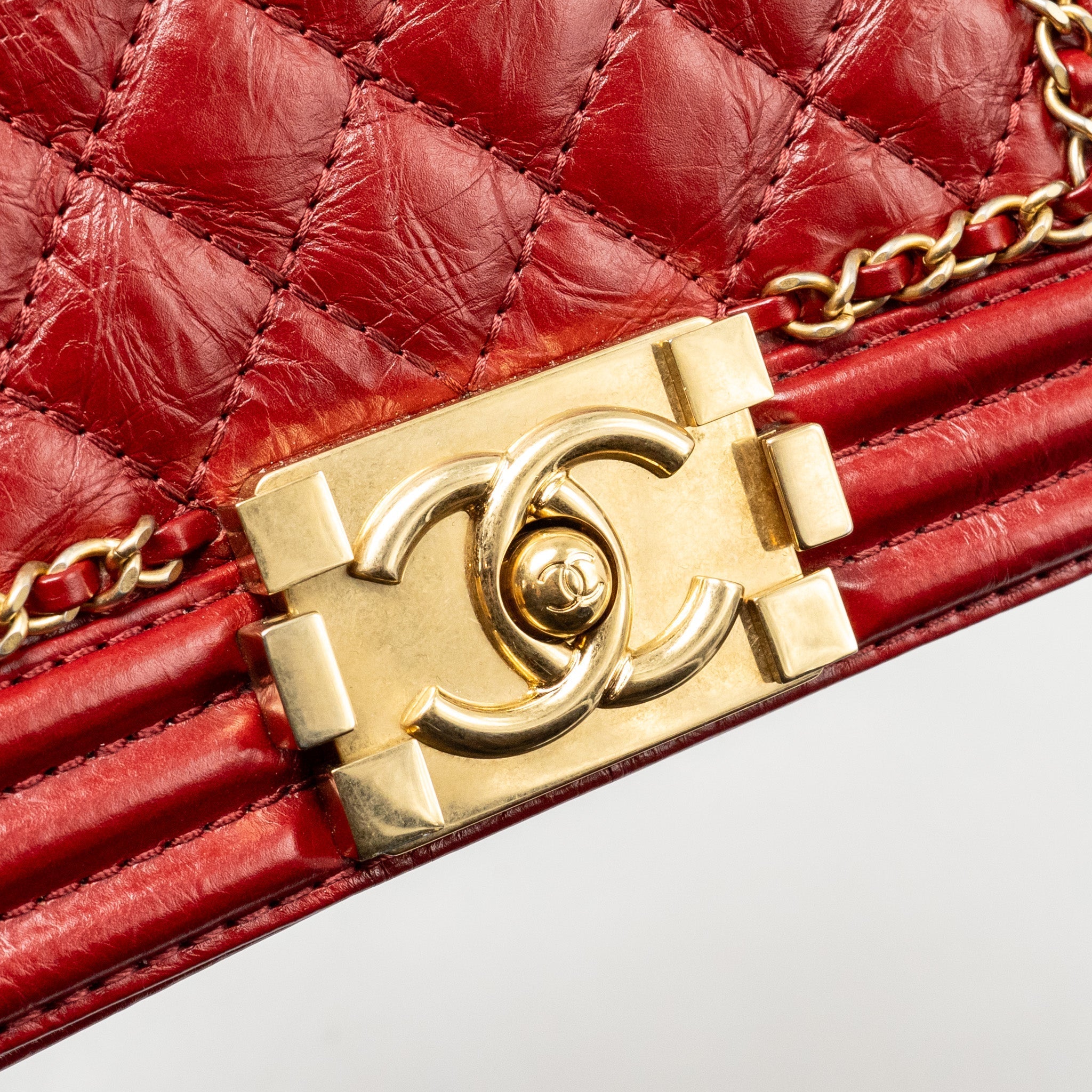 CHANEL SMALL JACKET BOY BAG AGED CALFSKIN RED GHW