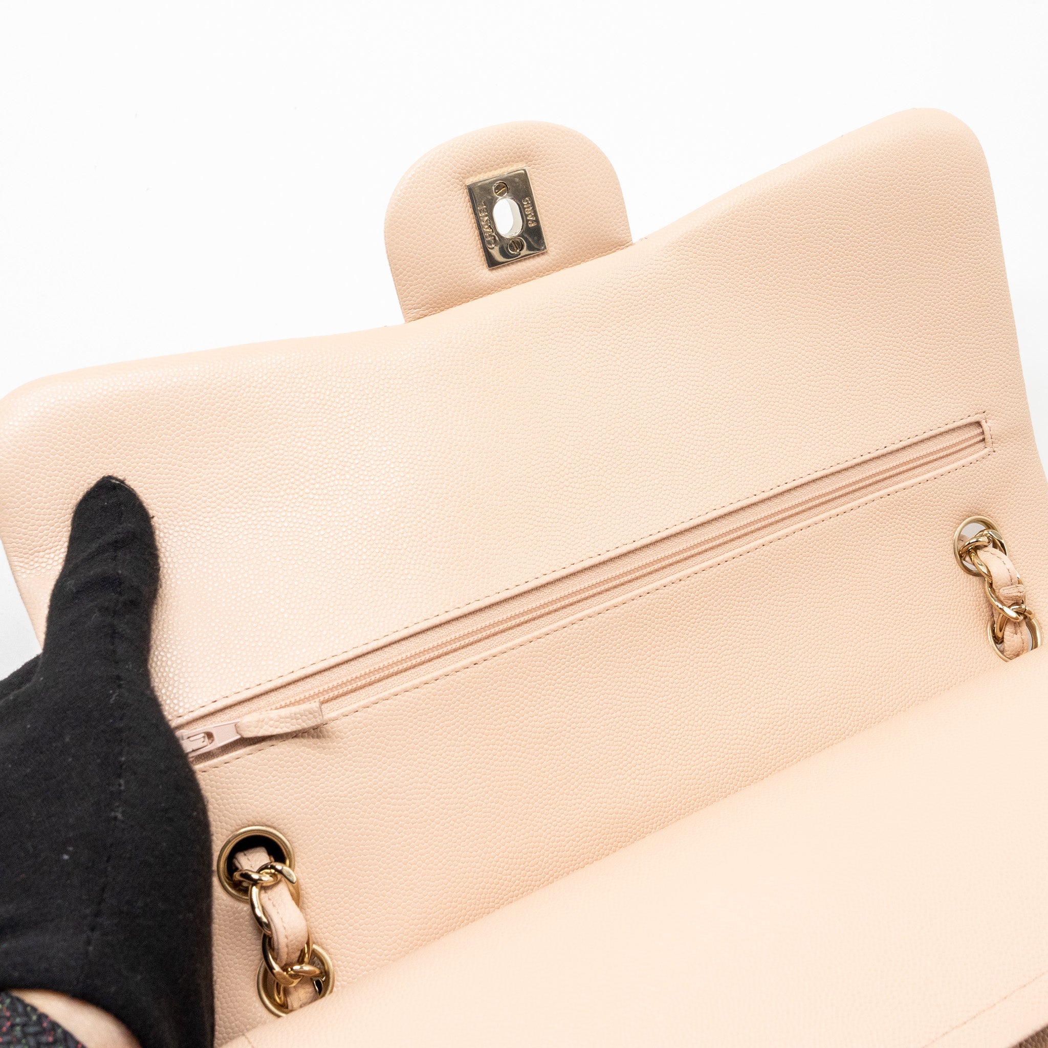 CHANEL JUMBO CLASSIC DOUBLE FLAP BAG CAVIAR BEIGE LGHW (MICROCHIP)