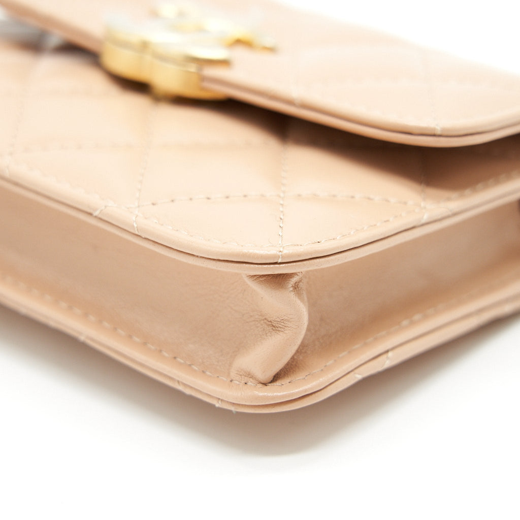 CHANEL 21A FLAP COIN PURSE WITH CHAIN BEIGE GHW CALFSKIN