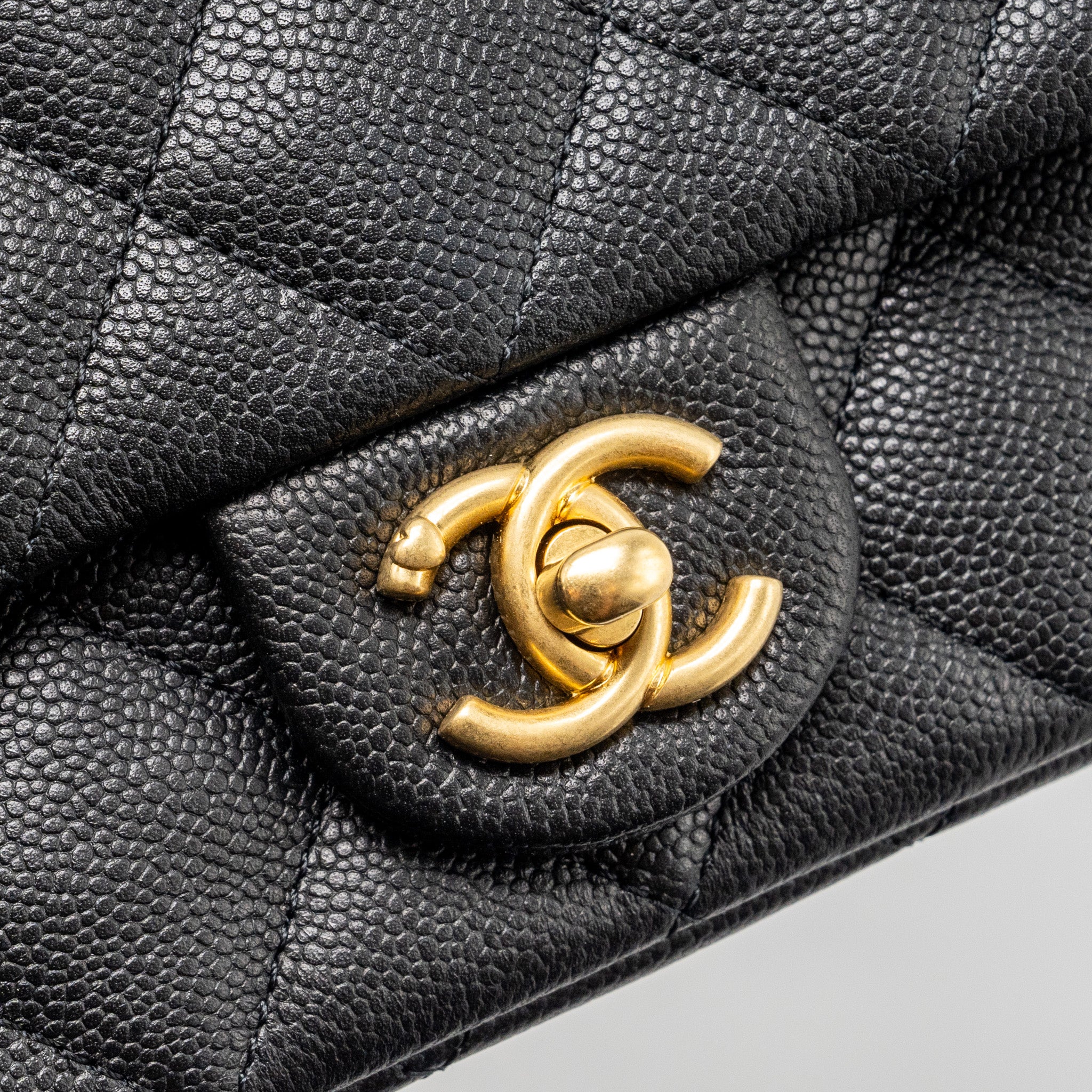 CHANEL 24P COCO LOVE MINI FLAP BAG ADJUSTABLE CHAIN CAVIAR BLACK BRUSH GHW (MICROCHIP)