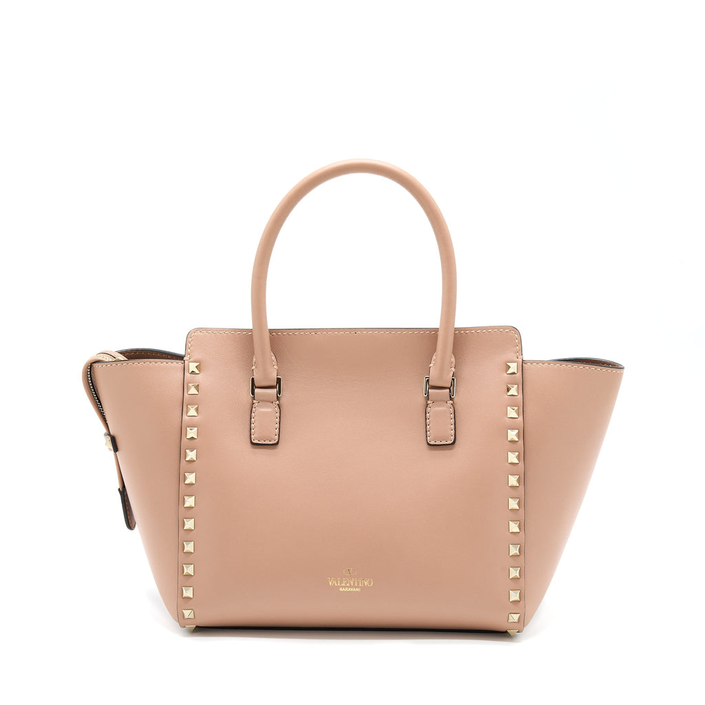 VALENTINO ROCKSTUD DOUBLE HANDLE TOP BAG PINK LGHW