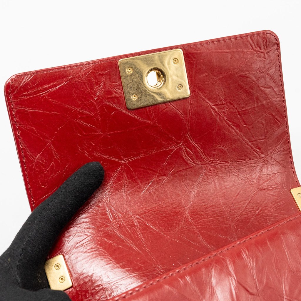 CHANEL SMALL JACKET BOY BAG AGED CALFSKIN RED GHW