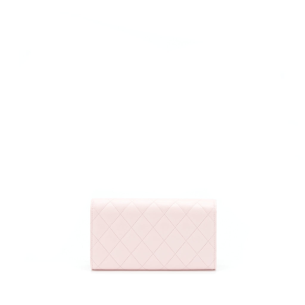 CHANEL 22S DETAILED LOGO FLAP LONG WALLET CAVIAR LIGHT PINK WITH LGHW