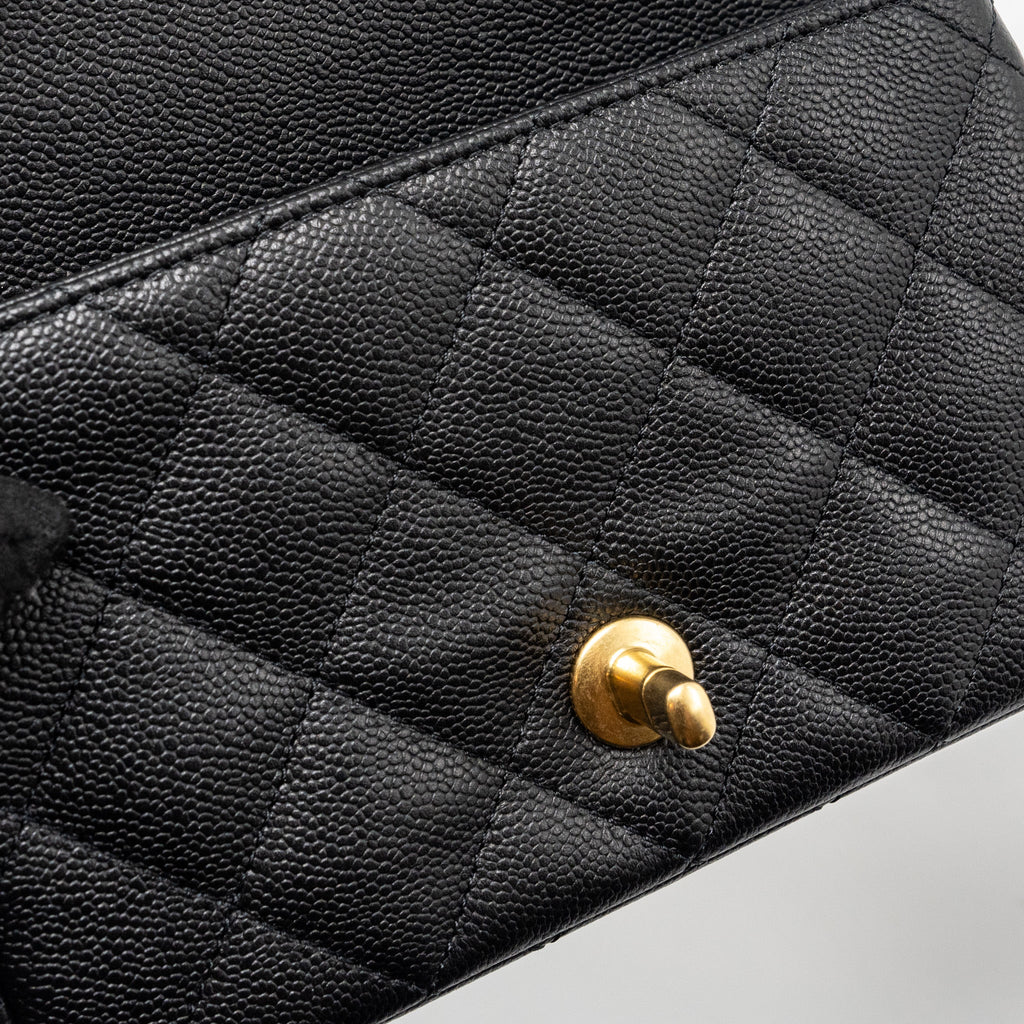 CHANEL 24P COCO LOVE MINI FLAP BAG ADJUSTABLE CHAIN CAVIAR BLACK BRUSH GHW (MICROCHIP)