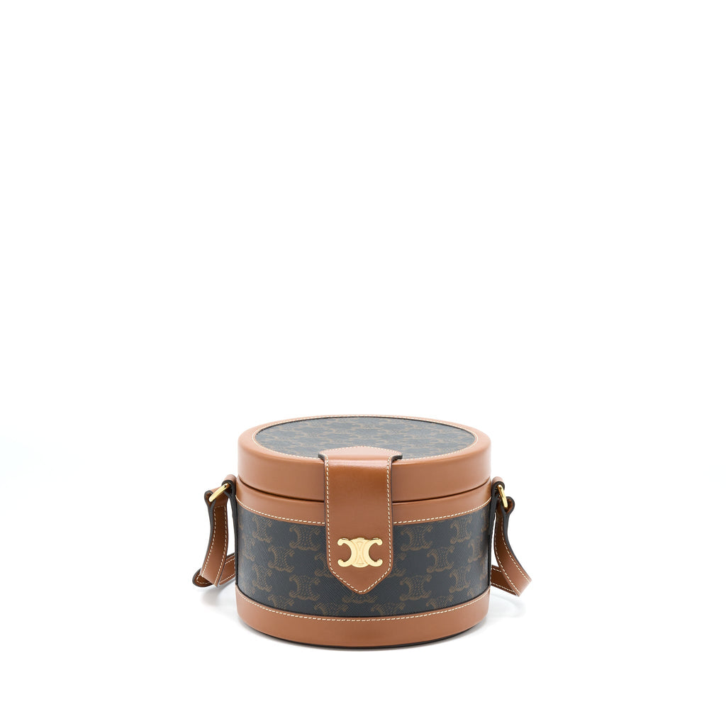 CELINE MEDIUM TAMBOUR BAG TRIOMPHE CANVAS AND CALFSKIN TAN GHW