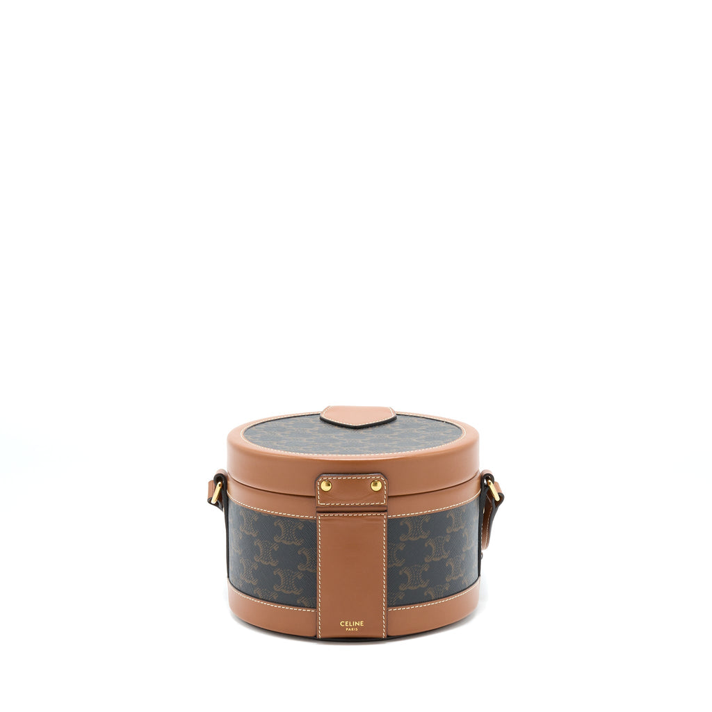 CELINE MEDIUM TAMBOUR BAG TRIOMPHE CANVAS AND CALFSKIN TAN GHW