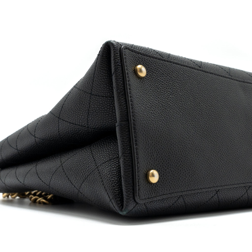 CHANEL CHAINS TOTE BAG CAVIAR BLACK BRUSHED GHW