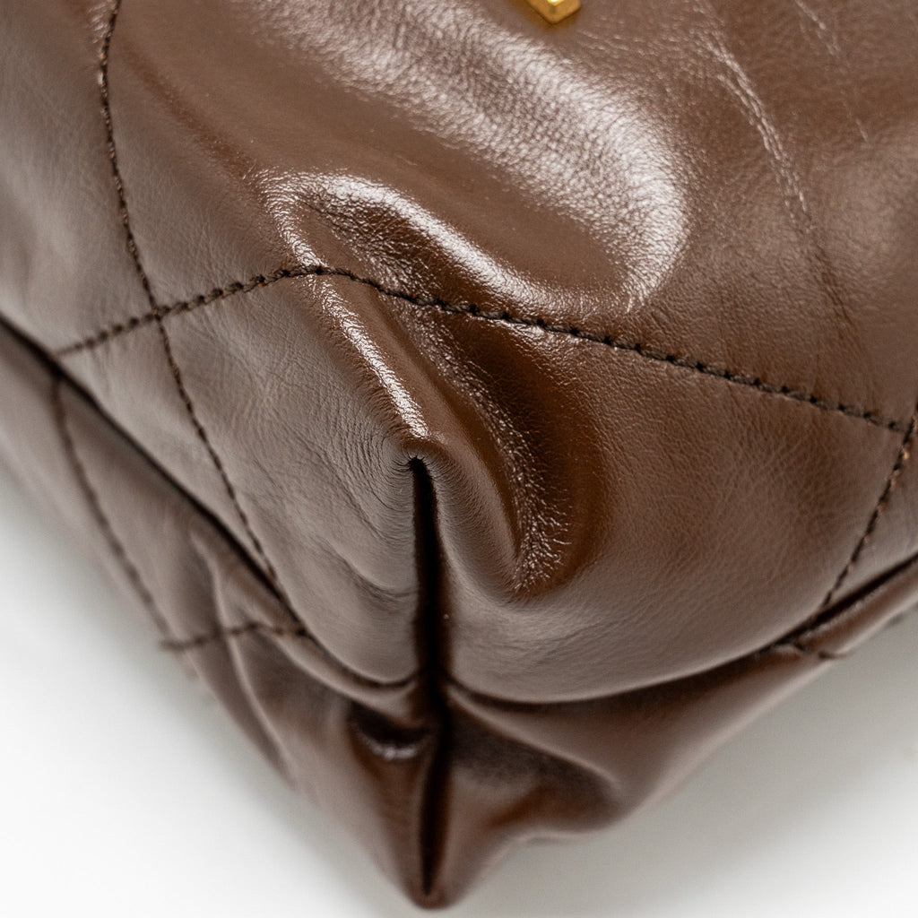 CHANEL MINI 22 BAG CALFSKIN CHOCOLATE GHW (MICROCHIP)