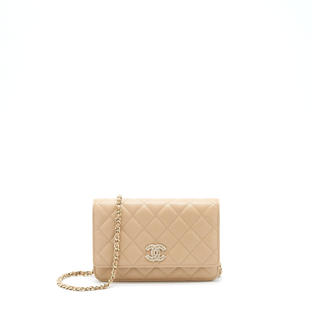 CHANEL 22S DETAILED LOGO WALLET ON CHAIN CAVIAR DARK BEIGE WITH LGHW (MICROCHIP)