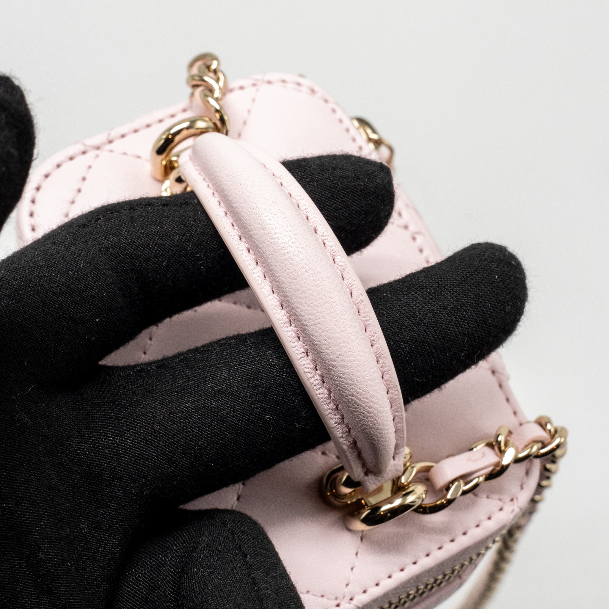 CHANEL TOP HANDLE MINI VANITY CASE WITH CHAIN LAMBSKIN LIGHT PINK LGHW