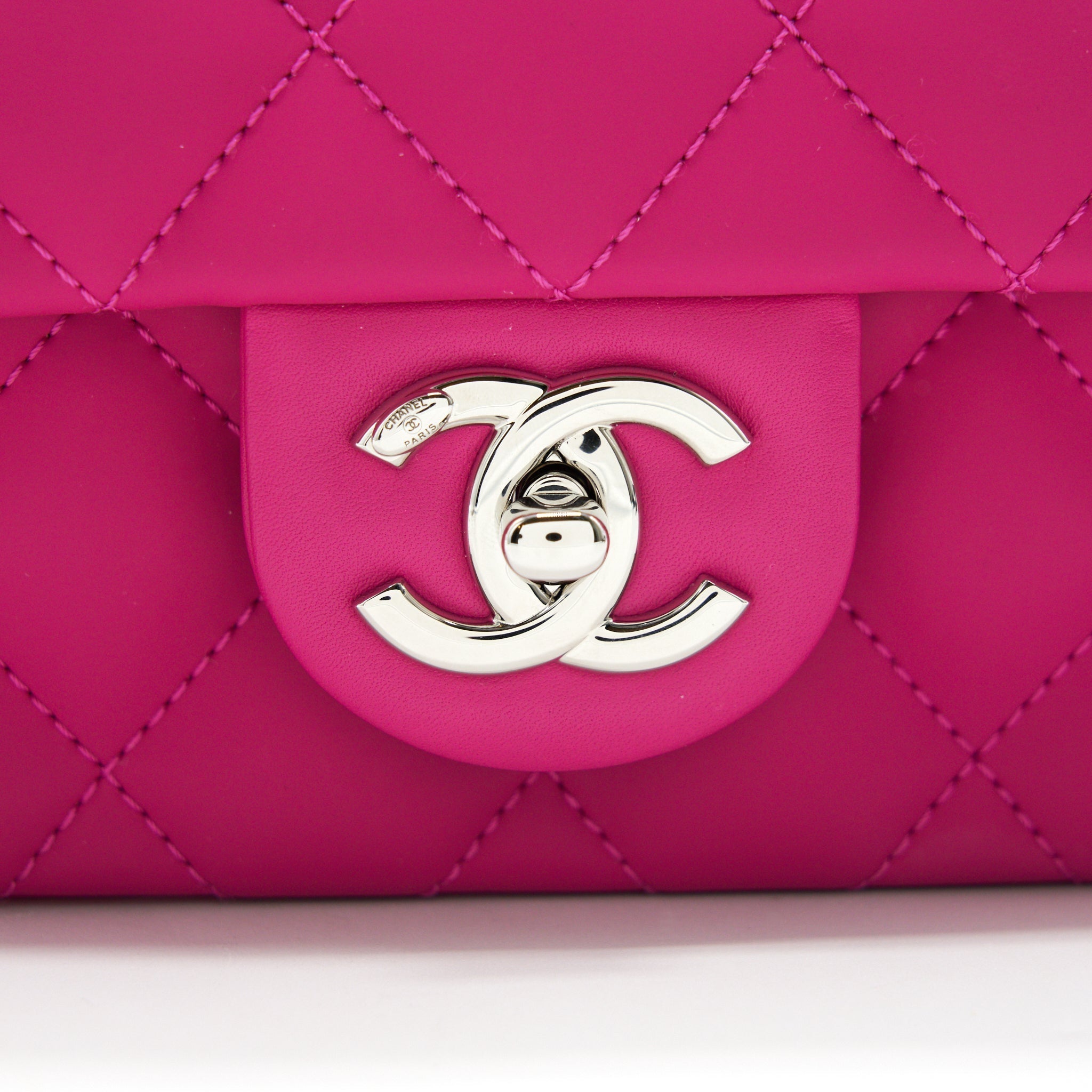 CHANEL RUBBER QUILTED LAMBSKIN FLAP BAG PINK SHW