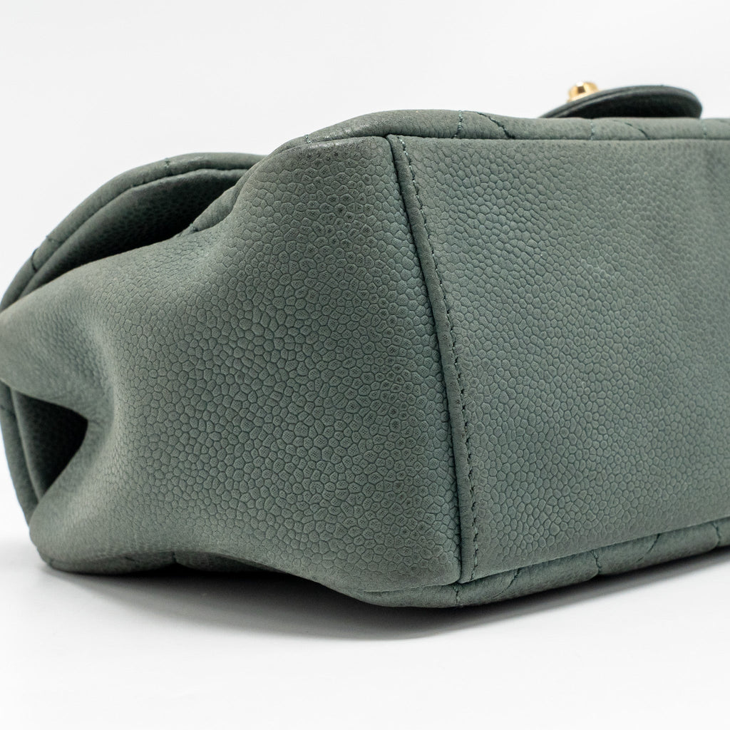 CHANEL TOP HANDLE FLAP SHOULDER BAG WITH CHAIN CAVIAR DARK GREEN GHW