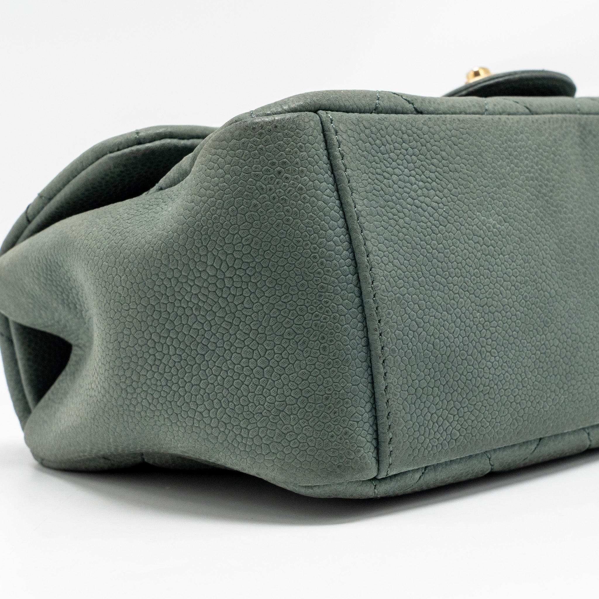 CHANEL TOP HANDLE FLAP SHOULDER BAG WITH CHAIN CAVIAR DARK GREEN GHW