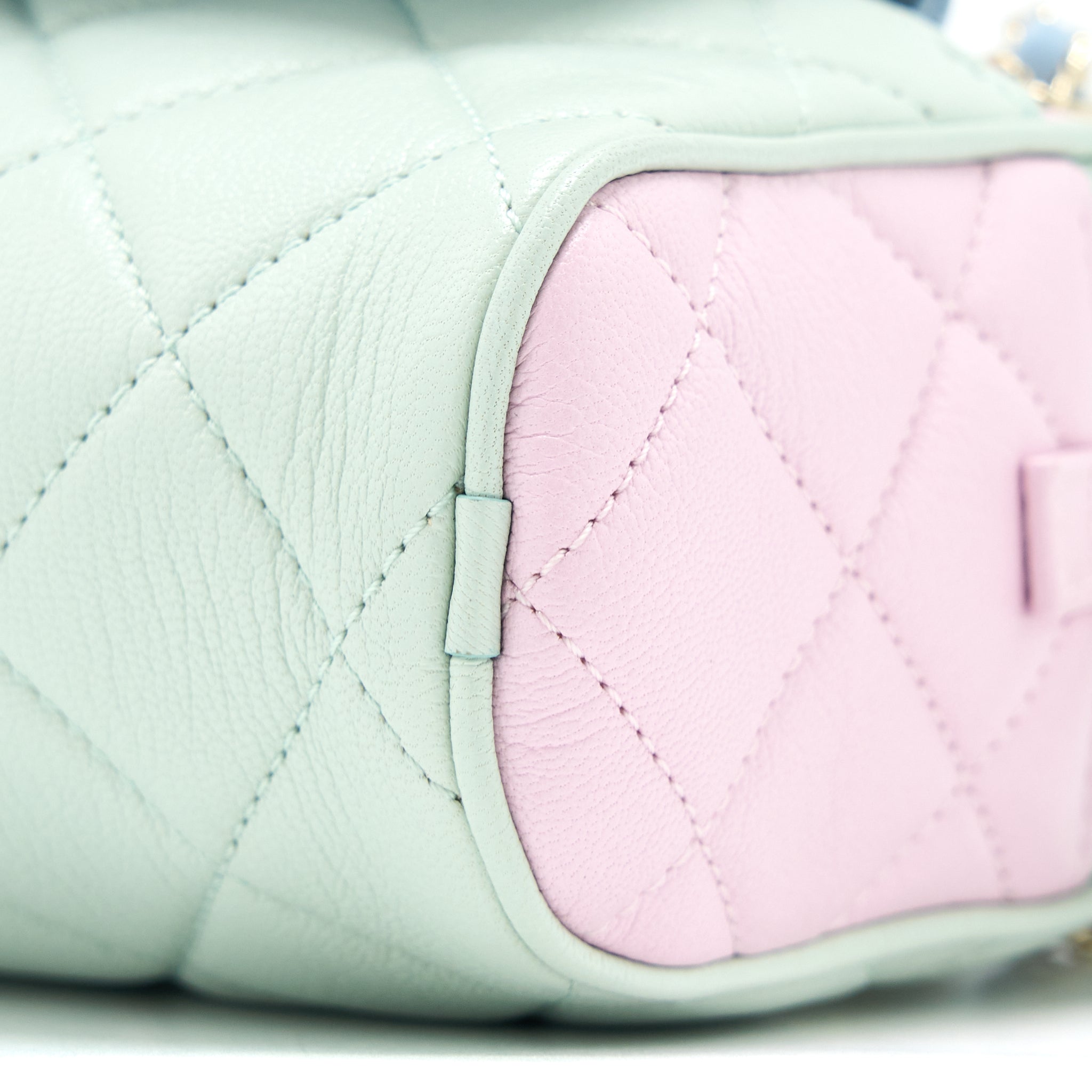 CHANEL SMALL CAMERA CASE TRICOLOUR GOATSKIN GREEN BLUE PINK LGHW