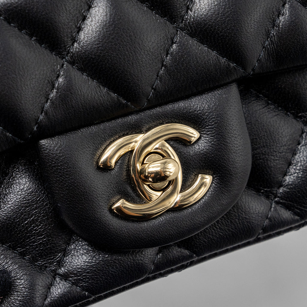 CHANEL CLASSIC MINI SQUARE FLAP BAG LAMBSKIN BLACK LGHW (MICROCHIP)