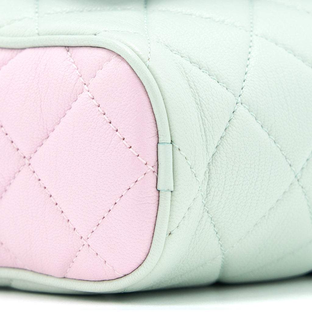 CHANEL SMALL CAMERA CASE TRICOLOUR GOATSKIN GREEN BLUE PINK LGHW