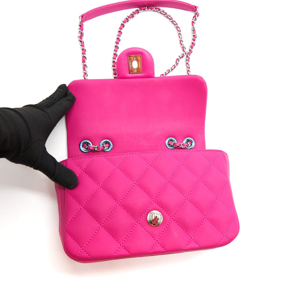 CHANEL RUBBER QUILTED LAMBSKIN FLAP BAG PINK SHW