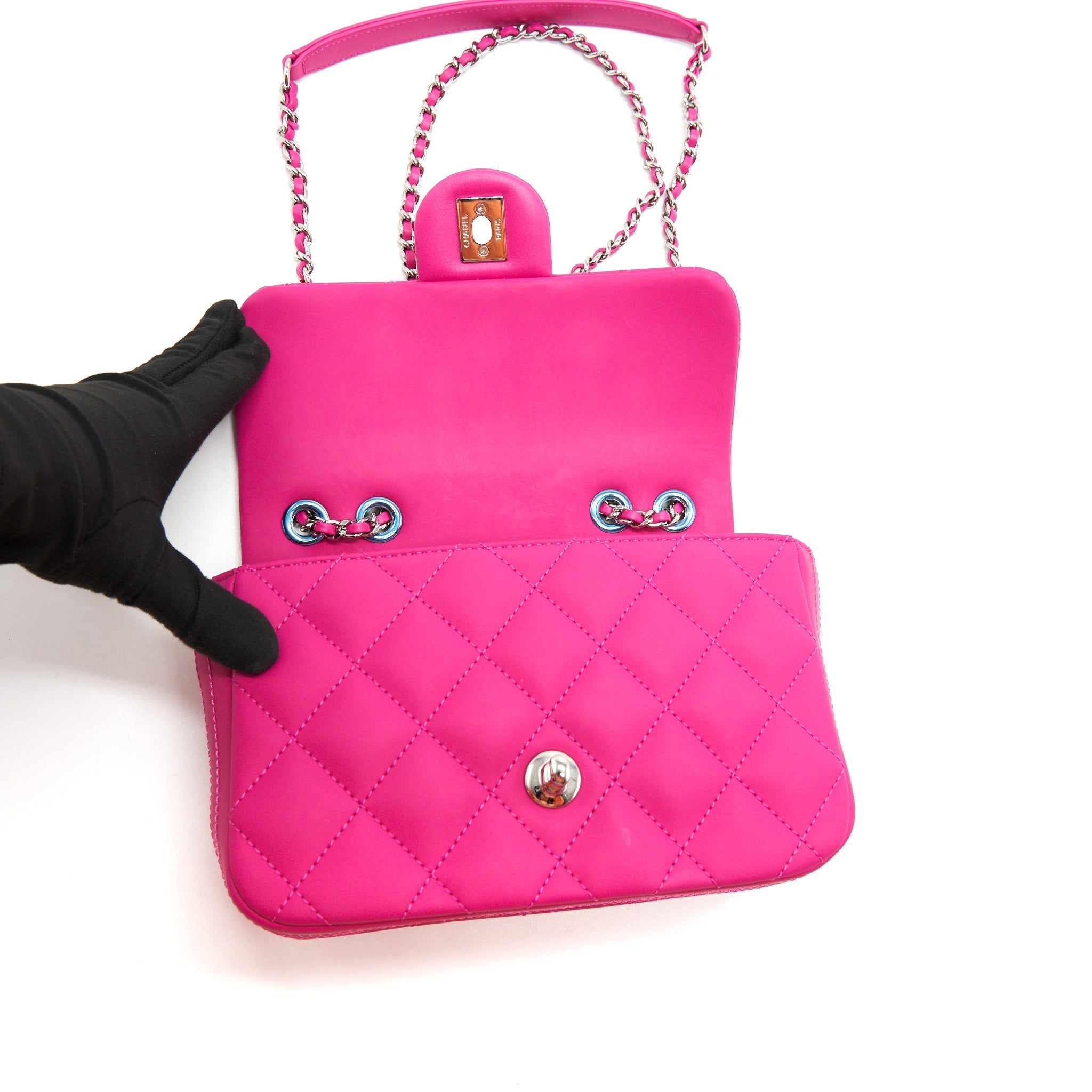 CHANEL RUBBER QUILTED LAMBSKIN FLAP BAG PINK SHW