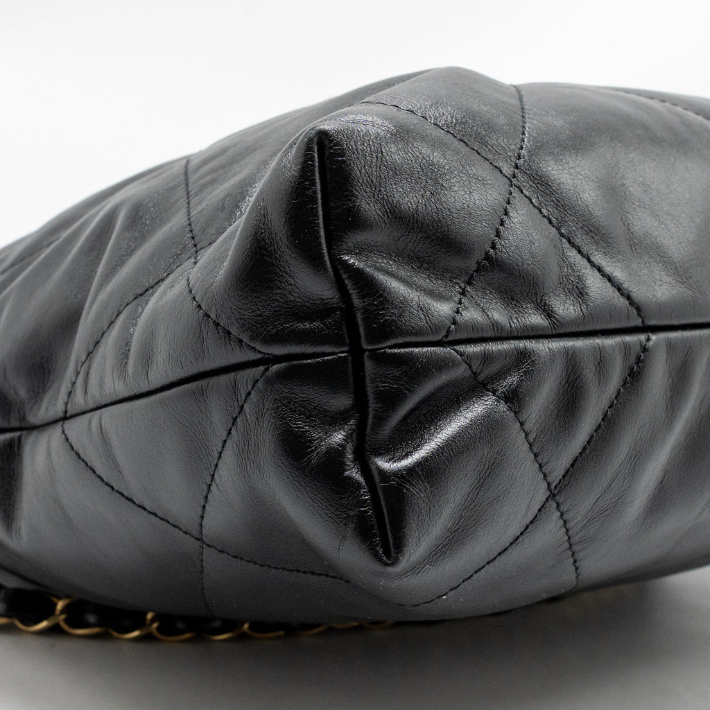 CHANEL SMALL 22 BAG SHINY CALFSKIN BLACK GHW (MICROCHIP)