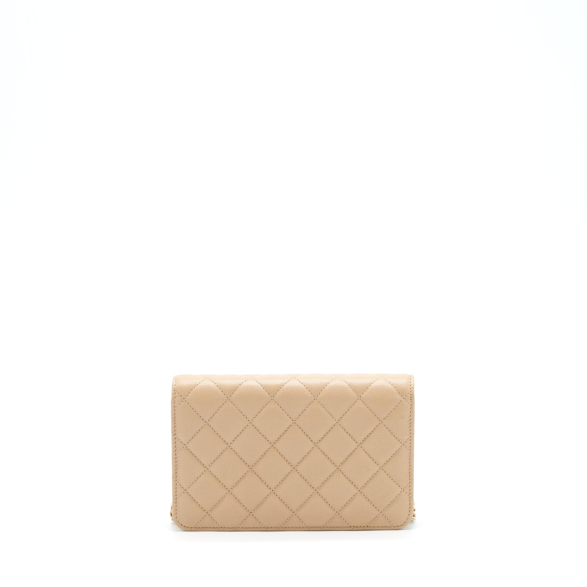 CHANEL 22S DETAILED LOGO WALLET ON CHAIN CAVIAR DARK BEIGE WITH LGHW (MICROCHIP)