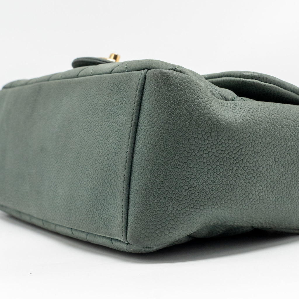 CHANEL TOP HANDLE FLAP SHOULDER BAG WITH CHAIN CAVIAR DARK GREEN GHW
