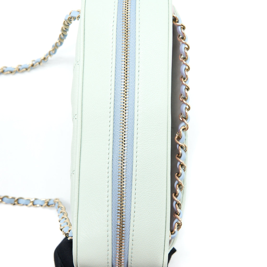 CHANEL SMALL CAMERA CASE TRICOLOUR GOATSKIN GREEN BLUE PINK LGHW