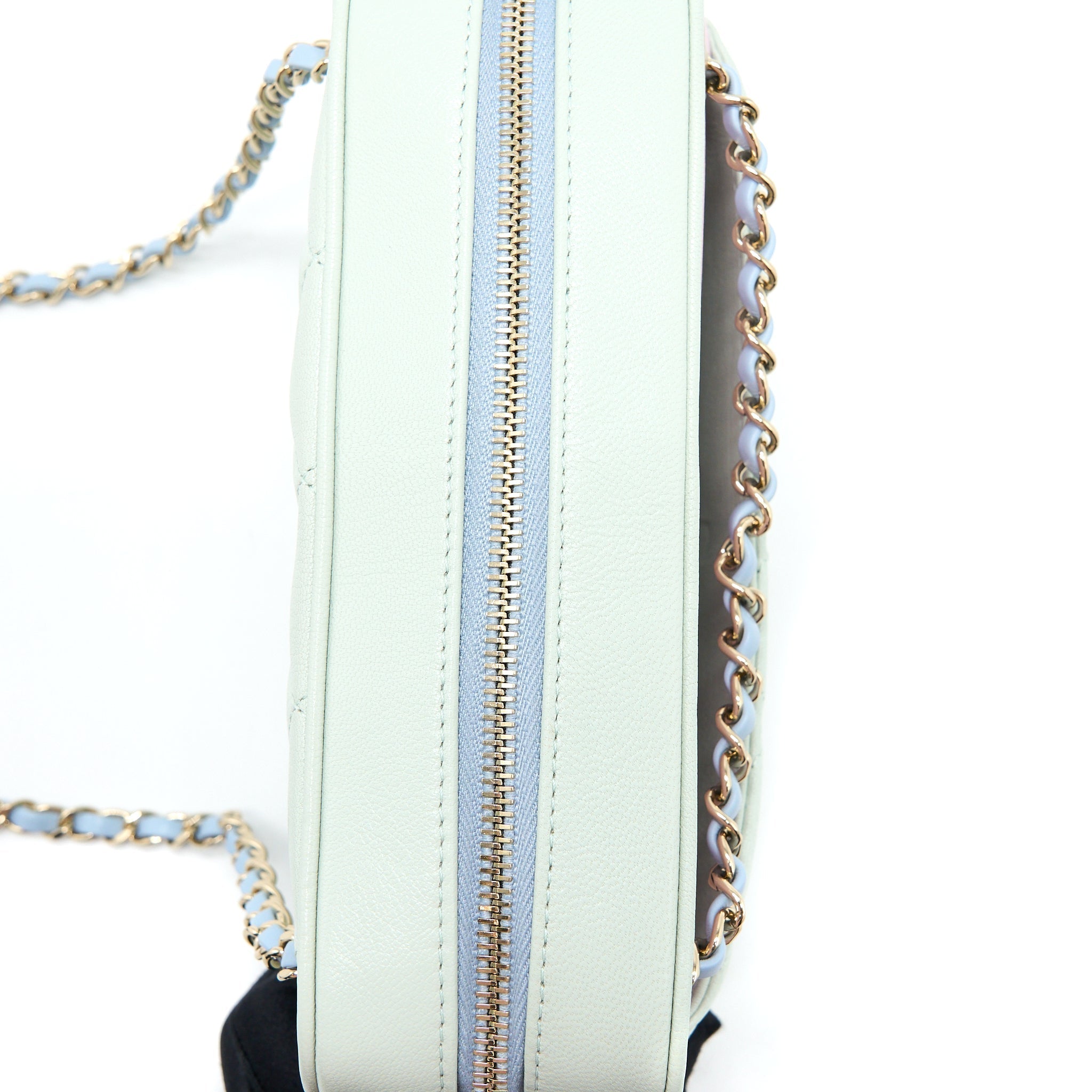 CHANEL SMALL CAMERA CASE TRICOLOUR GOATSKIN GREEN BLUE PINK LGHW