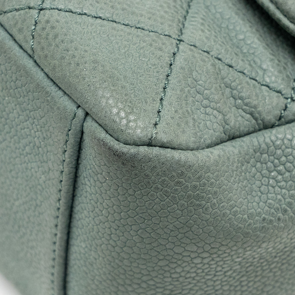 CHANEL TOP HANDLE FLAP SHOULDER BAG WITH CHAIN CAVIAR DARK GREEN GHW