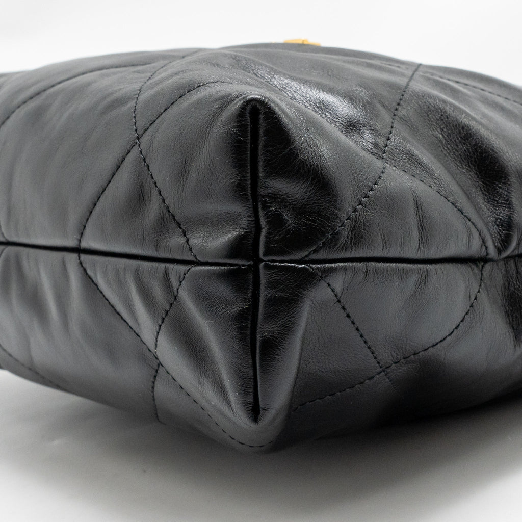 CHANEL SMALL 22 BAG SHINY CALFSKIN BLACK GHW (MICROCHIP)