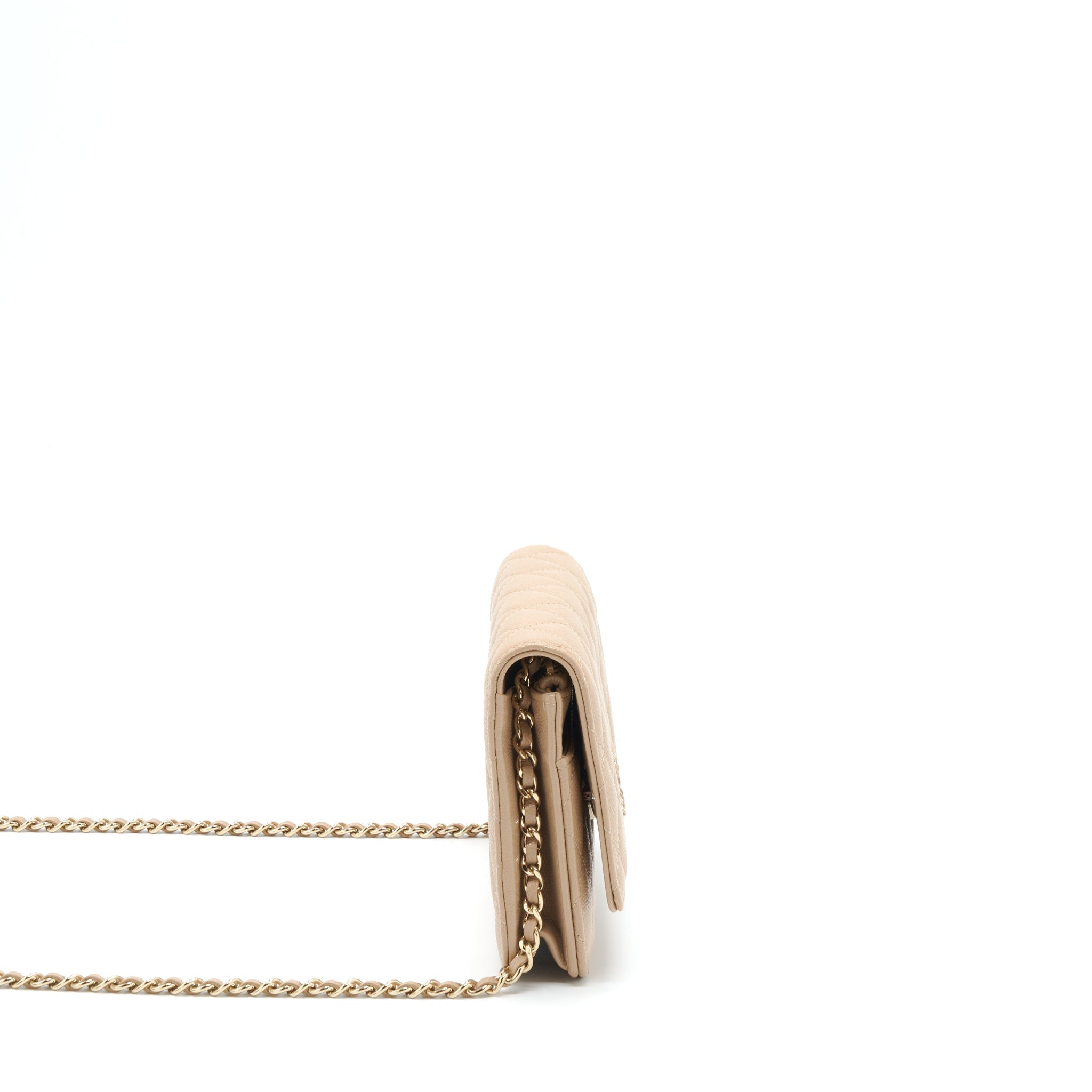 CHANEL 22S DETAILED LOGO WALLET ON CHAIN CAVIAR DARK BEIGE WITH LGHW (MICROCHIP)