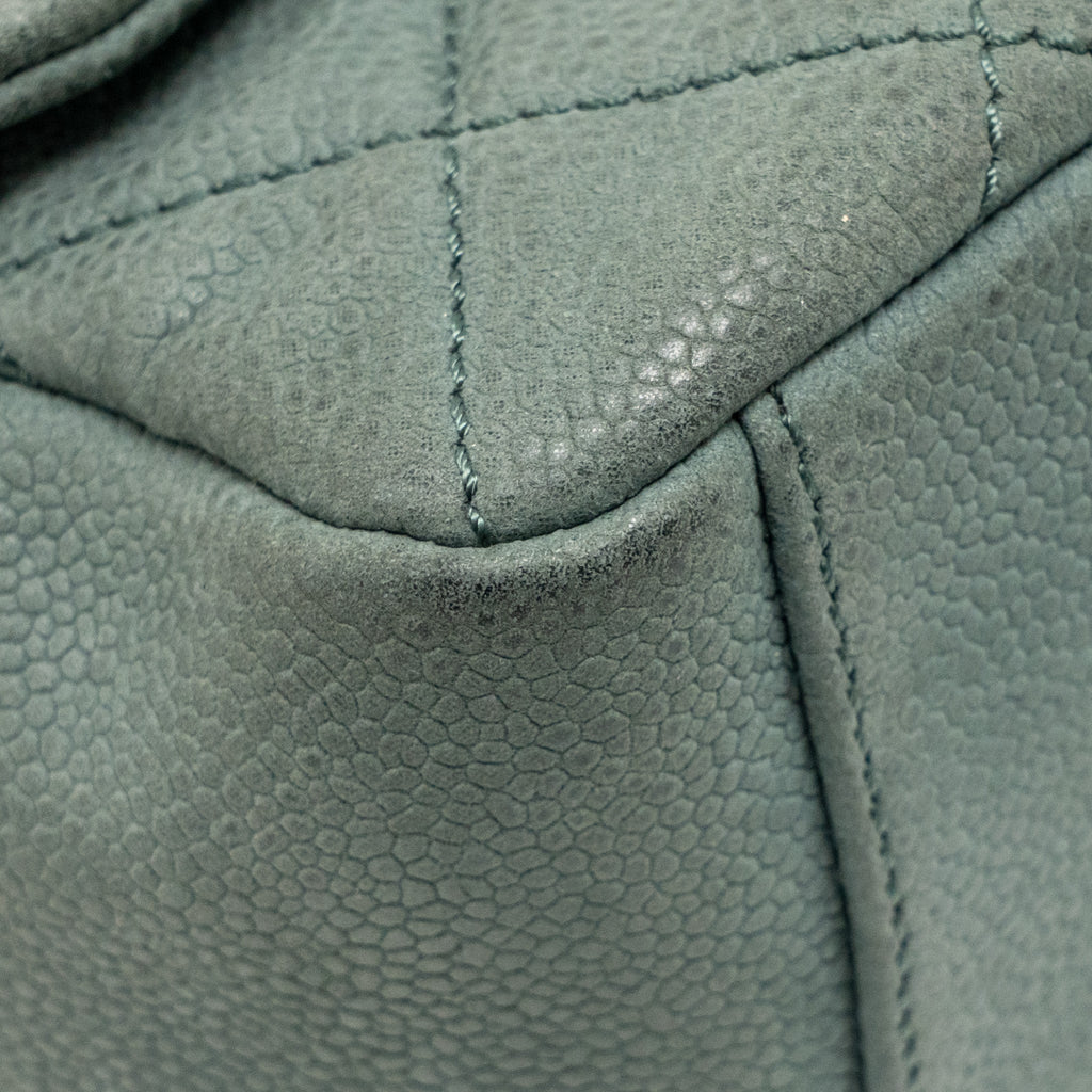 CHANEL TOP HANDLE FLAP SHOULDER BAG WITH CHAIN CAVIAR DARK GREEN GHW