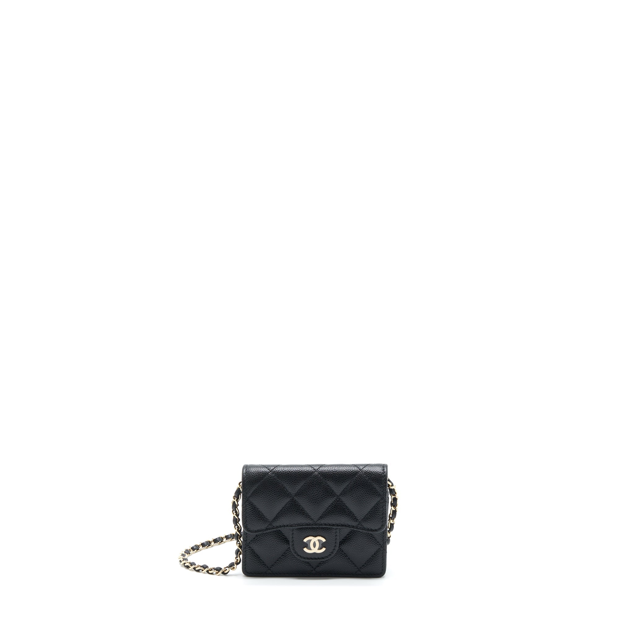 CHANEL CARD HOLDER ON CHAIN CAVIAR BLACK LGHW