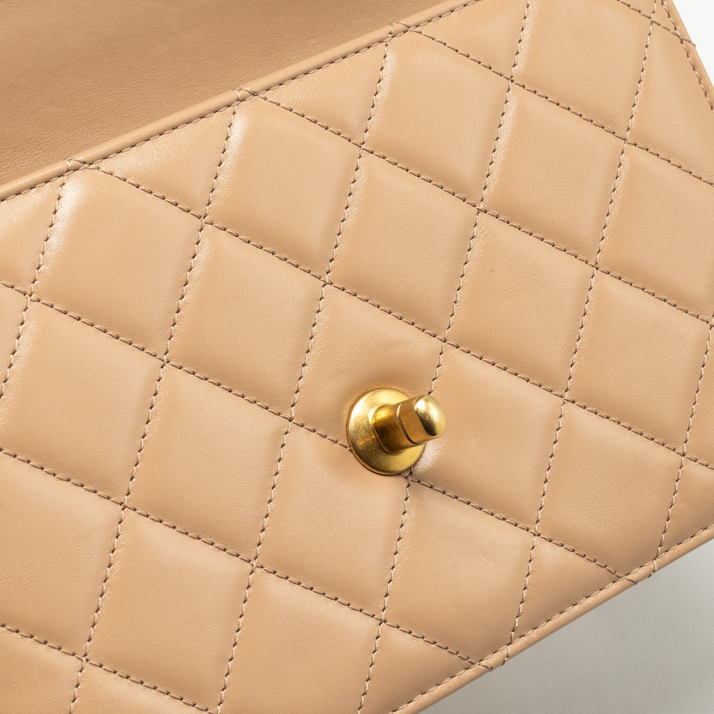 CHANEL 21A GOLD CRUSH FLAP BAG CALFSKIN BEIGE GHW (MICROCHIP)