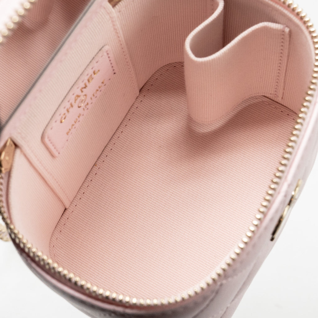 CHANEL TOP HANDLE MINI VANITY CASE WITH CHAIN LAMBSKIN LIGHT PINK LGHW