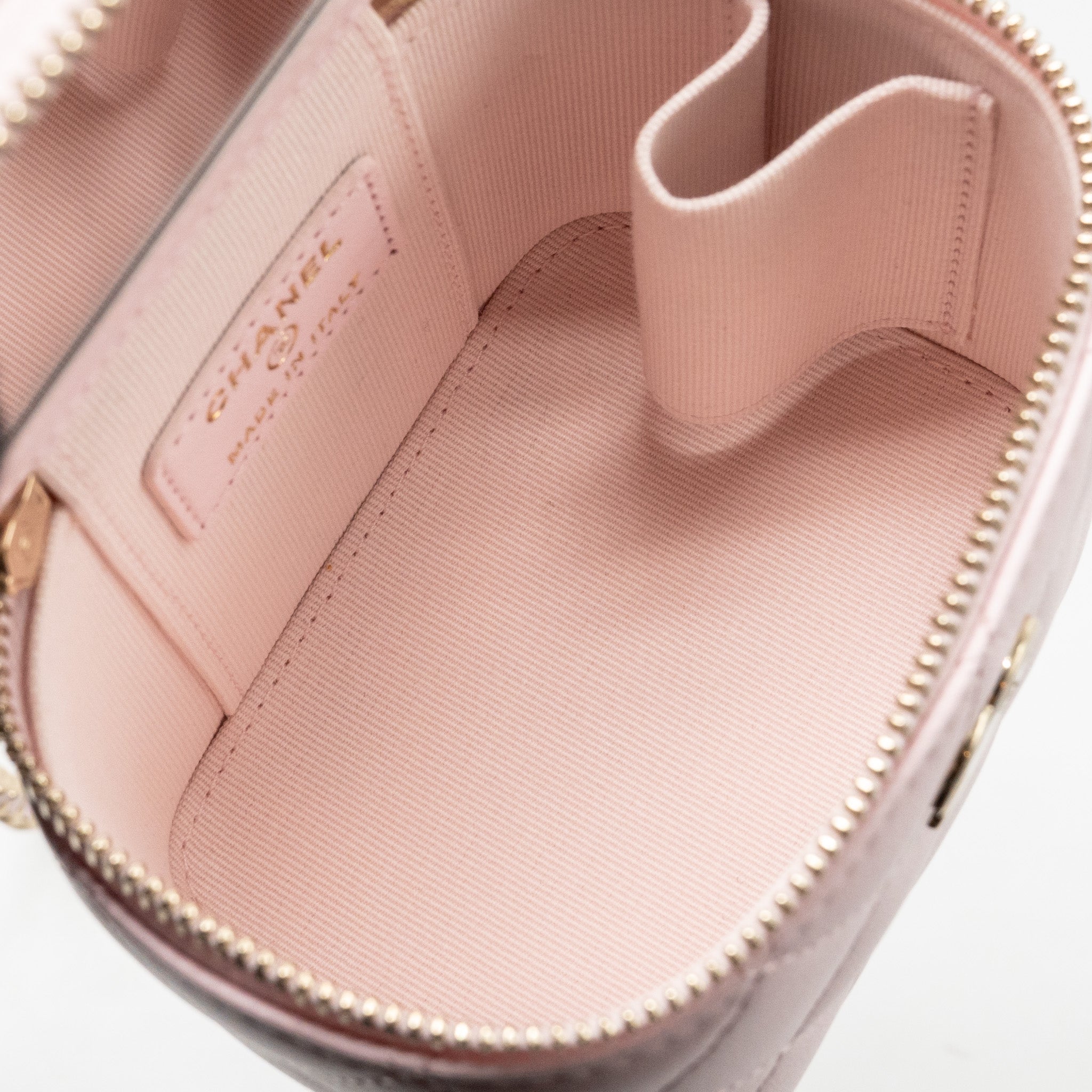 CHANEL TOP HANDLE MINI VANITY CASE WITH CHAIN LAMBSKIN LIGHT PINK LGHW