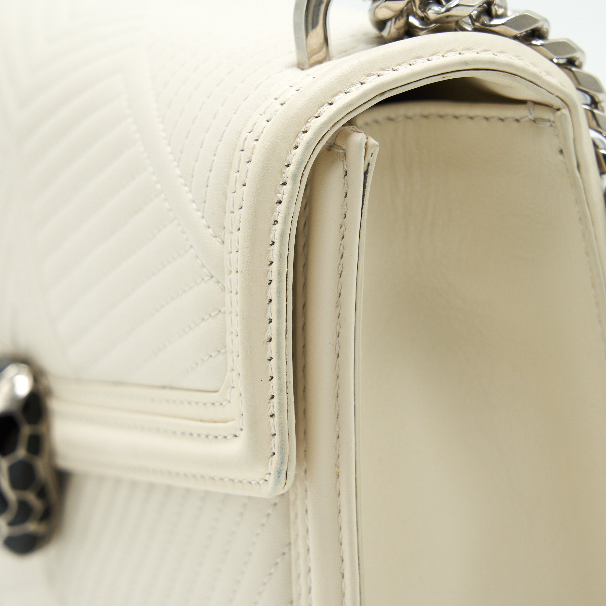 BVLGARI SERPENTI DIAMOND BLAST SHOULDER BAG IN WHITE SHW