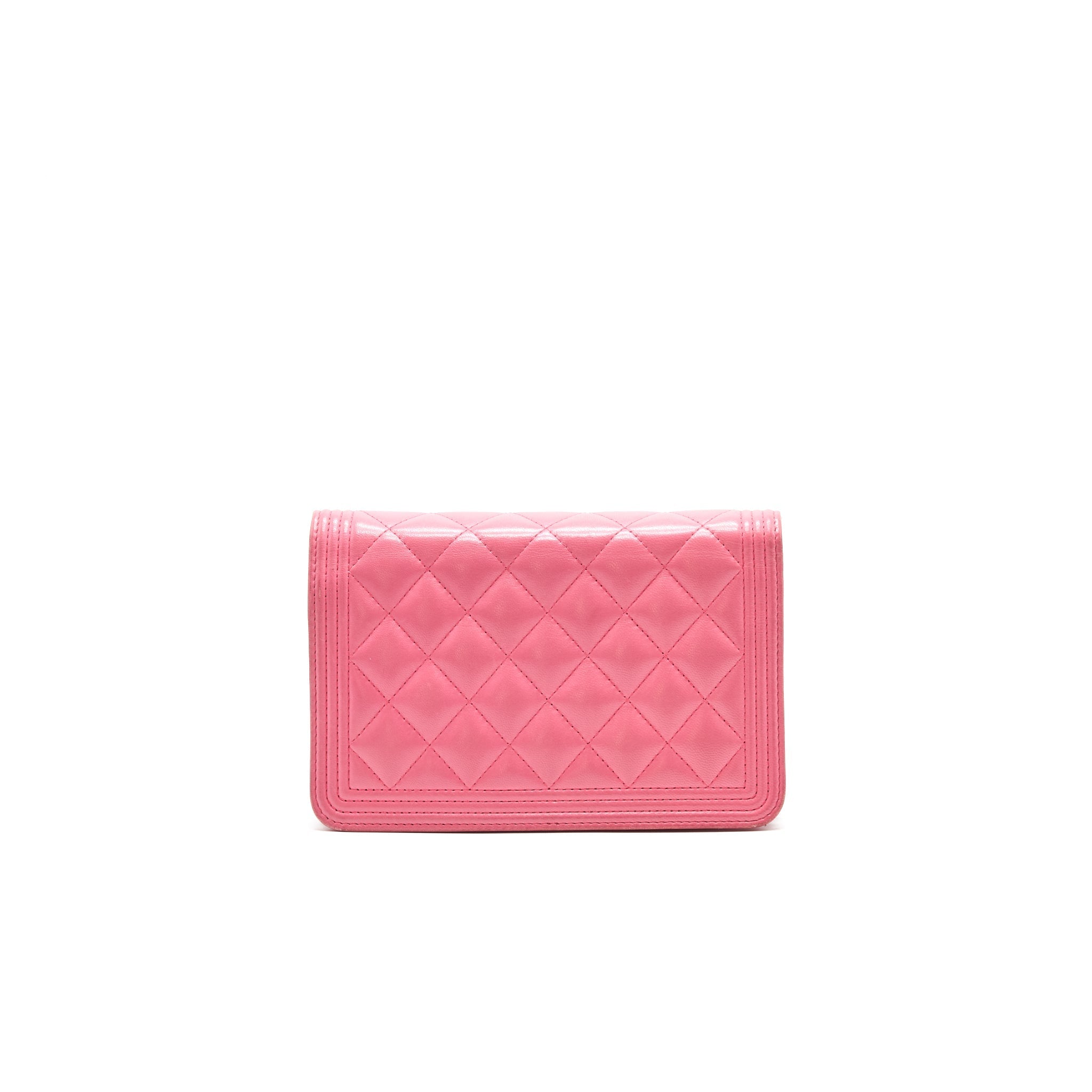 CHANEL BOY WALLET ON CHAIN PINK GHW