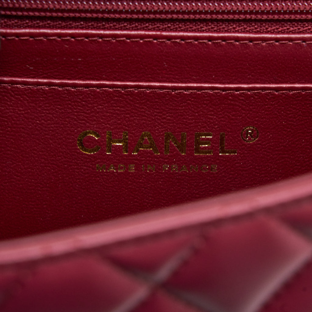 CHANEL TOP HANDLE MINI RECTANGULAR FLAP BAG LAMBSKIN BURGUNDY GHW (MICROCHIP)
