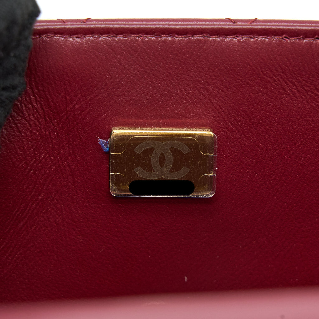 CHANEL TOP HANDLE MINI RECTANGULAR FLAP BAG LAMBSKIN BURGUNDY GHW (MICROCHIP)