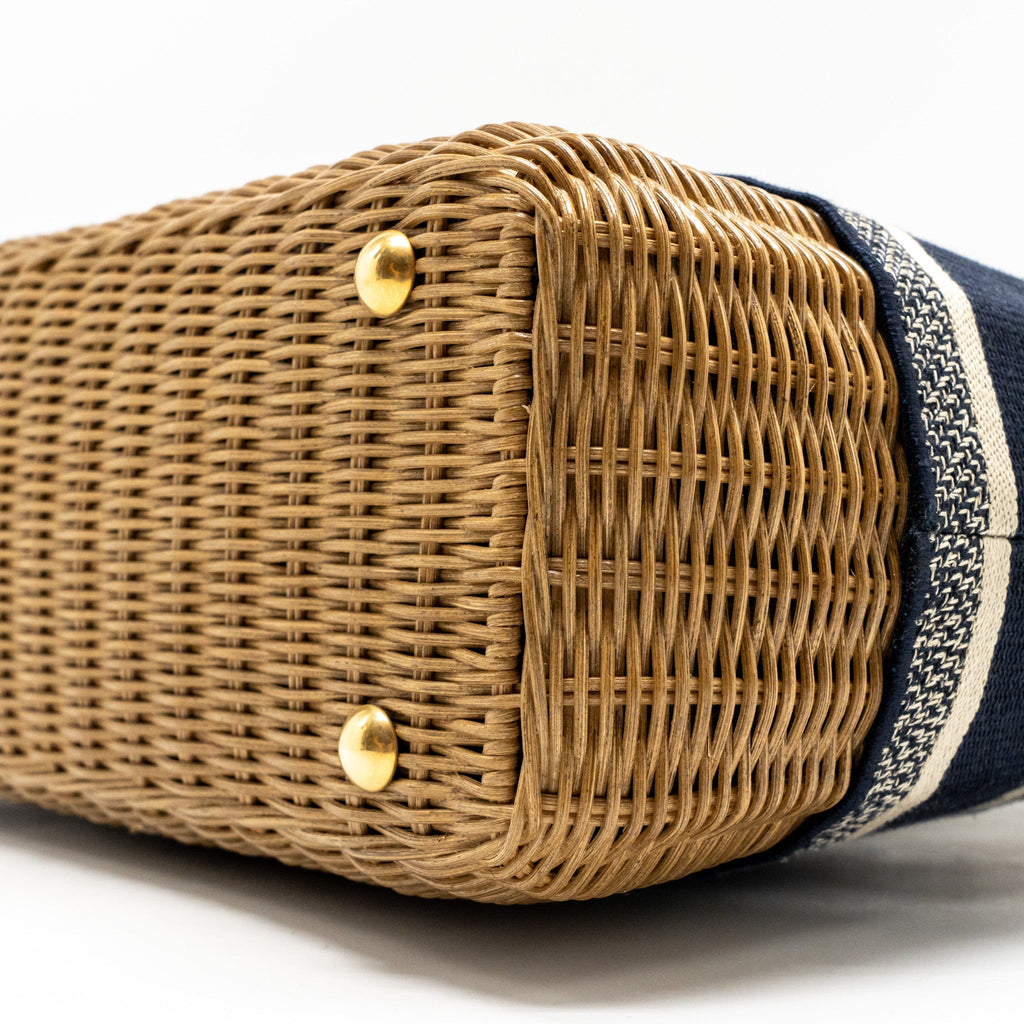 DIOR WICKER BASKET SHOULDER BAG BLUE DIOR OBLIQUE JACQUARD GHW