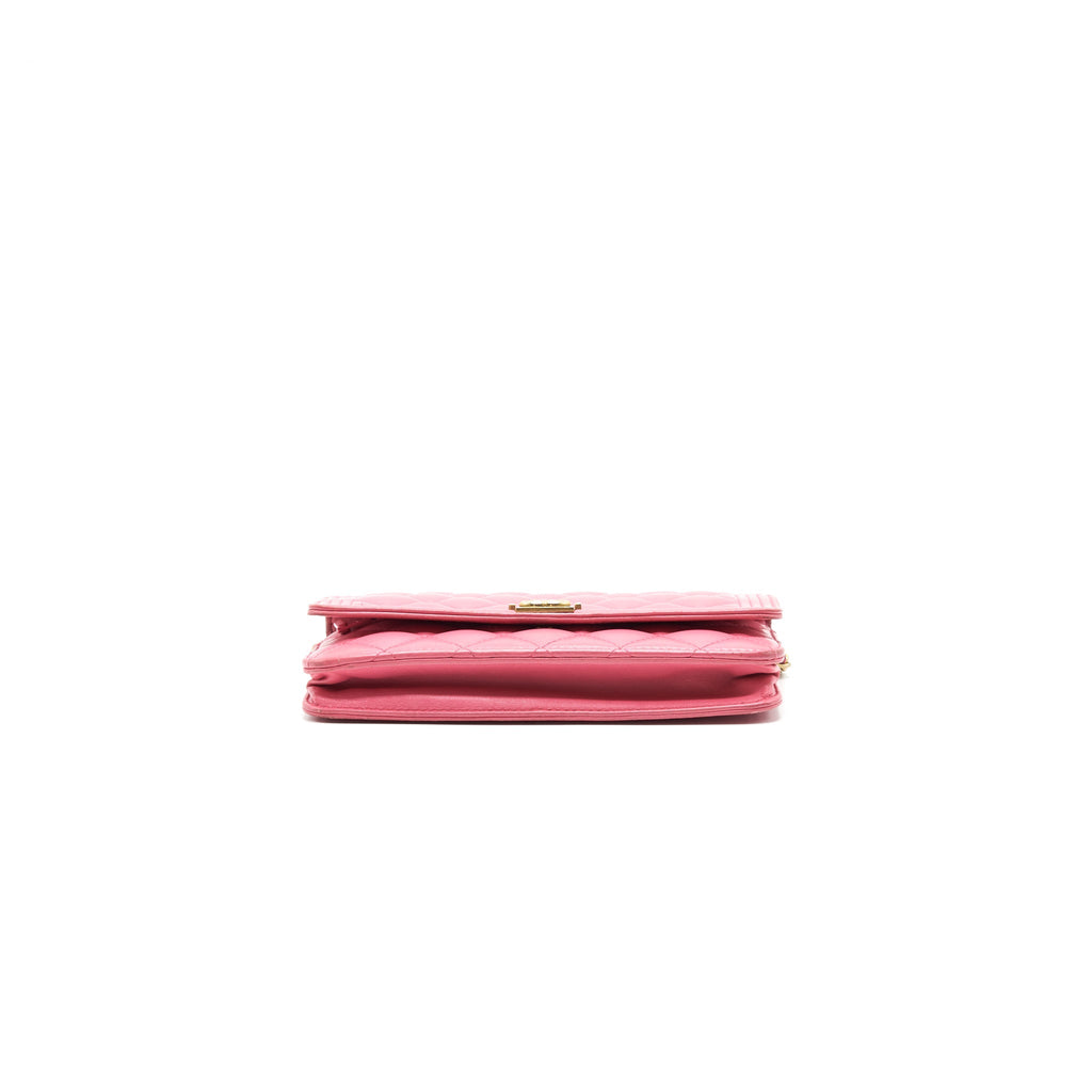 CHANEL BOY WALLET ON CHAIN PINK GHW