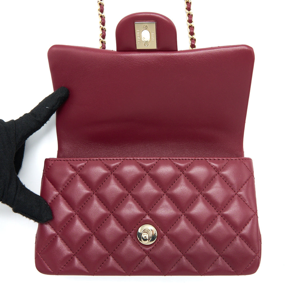 CHANEL TOP HANDLE MINI RECTANGULAR FLAP BAG LAMBSKIN BURGUNDY GHW (MICROCHIP)