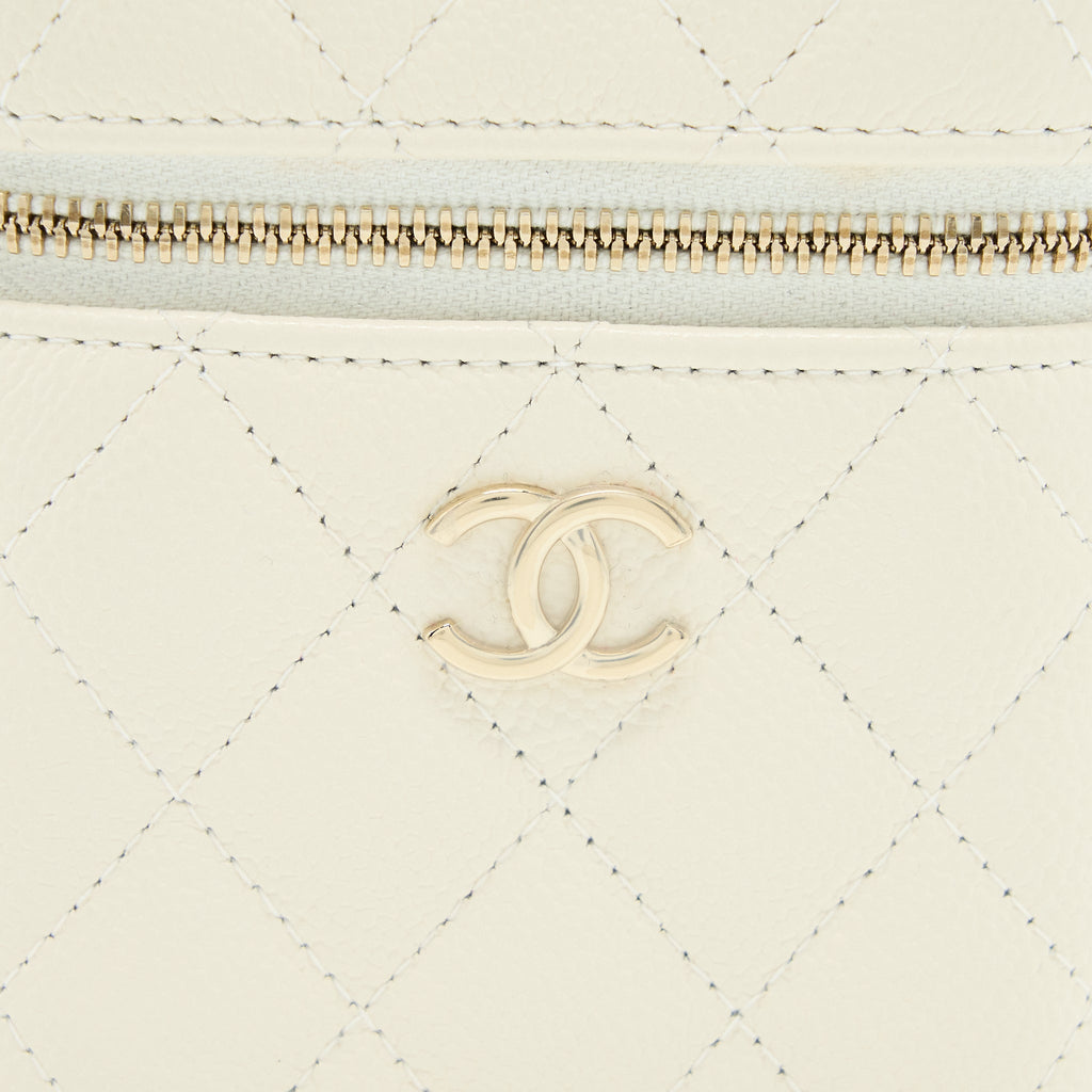 CHANEL MINI TOP HANDLE VANITY CASE CAVIAR WHITE LGHW