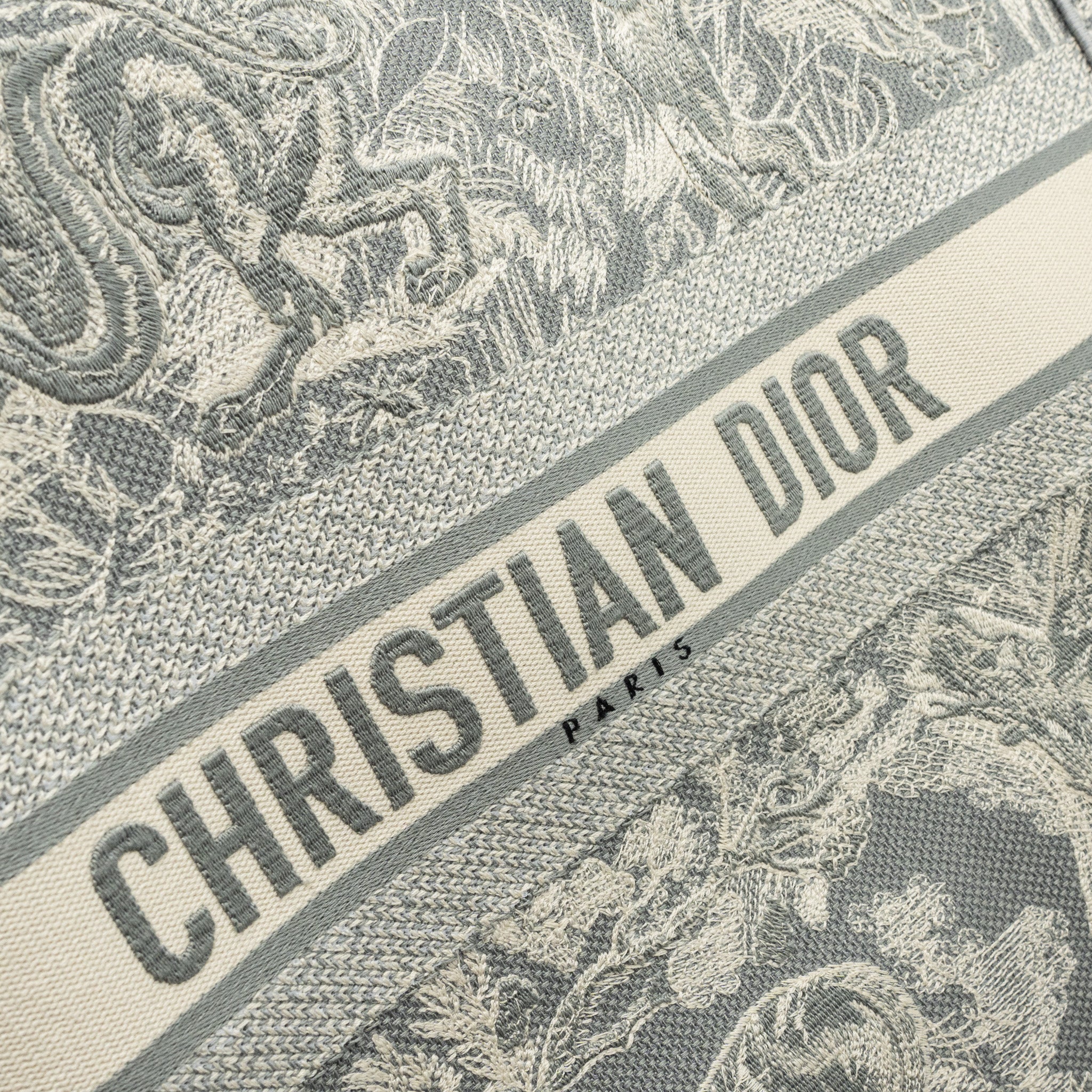 DIOR LARGE BOOK TOTE ECRU AND GREY TOILE DE JOUY EMBROIDERY