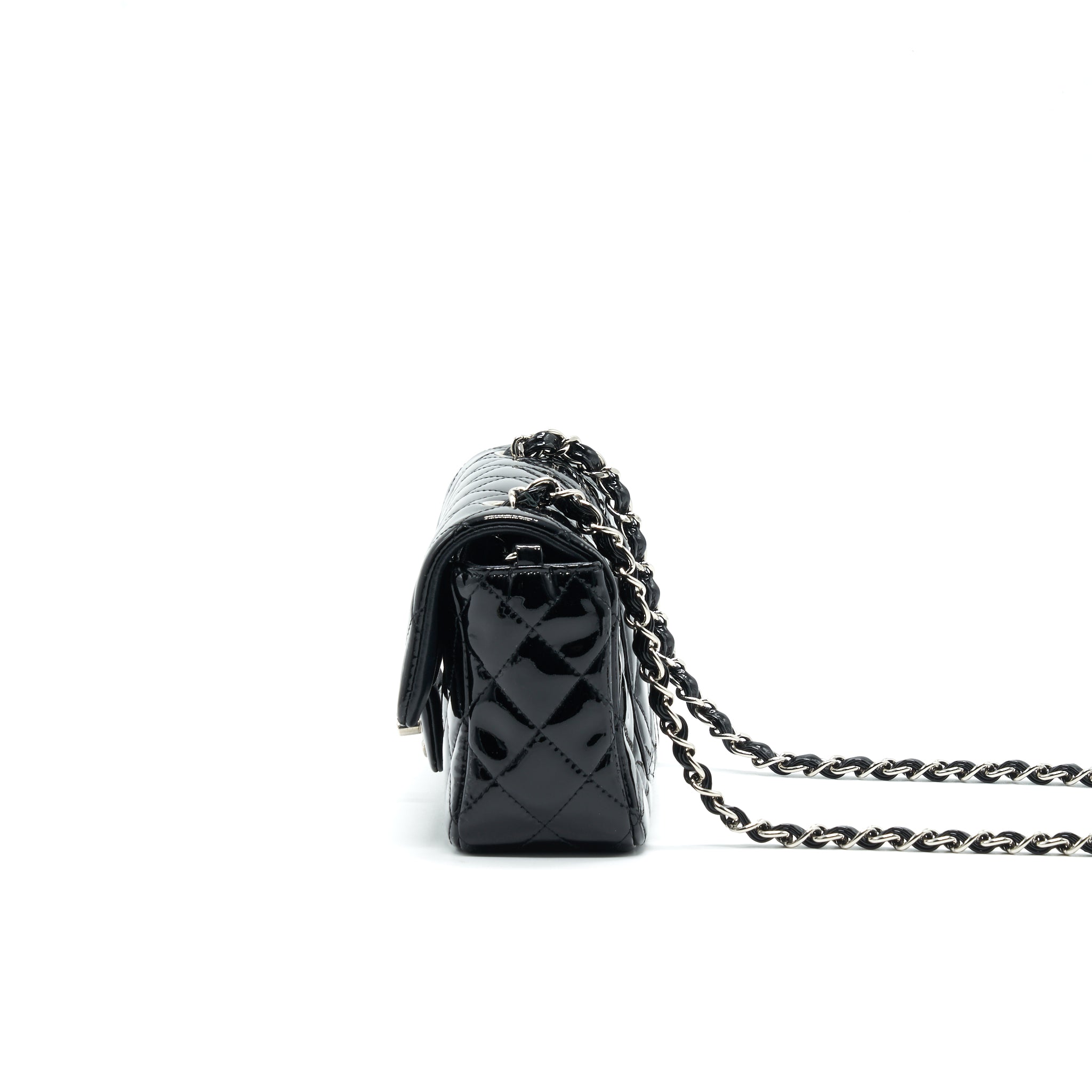 CHANEL MINI RECTANGULAR FLAP BAG PATENT LEATHER BLACK SHW