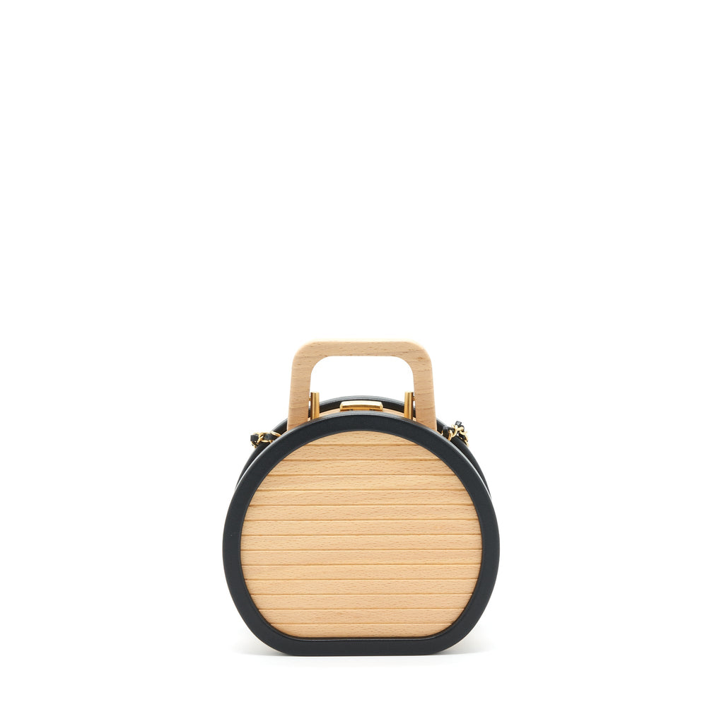 CHANEL 22C SMALL VANITY CASE BEECH WOOD, CALFSKIN BEIGE / BLACK WITH GHW
