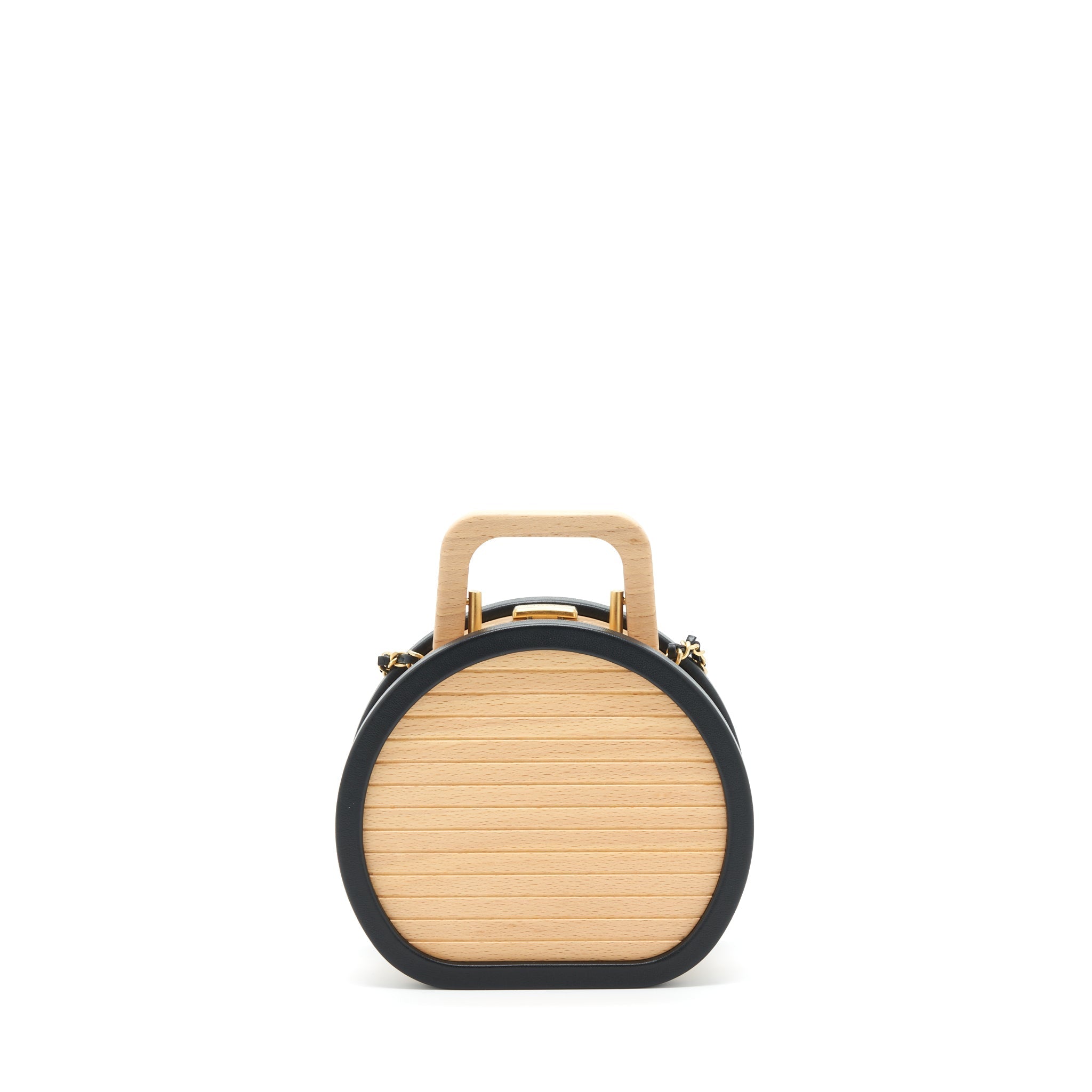CHANEL 22C SMALL VANITY CASE BEECH WOOD, CALFSKIN BEIGE / BLACK WITH GHW