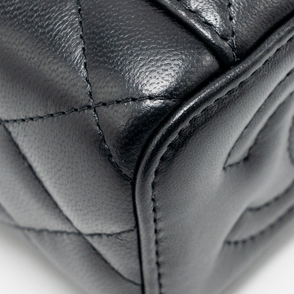 CHANEL PEARL CRUSH MINI VANITY WITH CHAIN LAMBSKIN BLACK GHW (MICROCHIP)