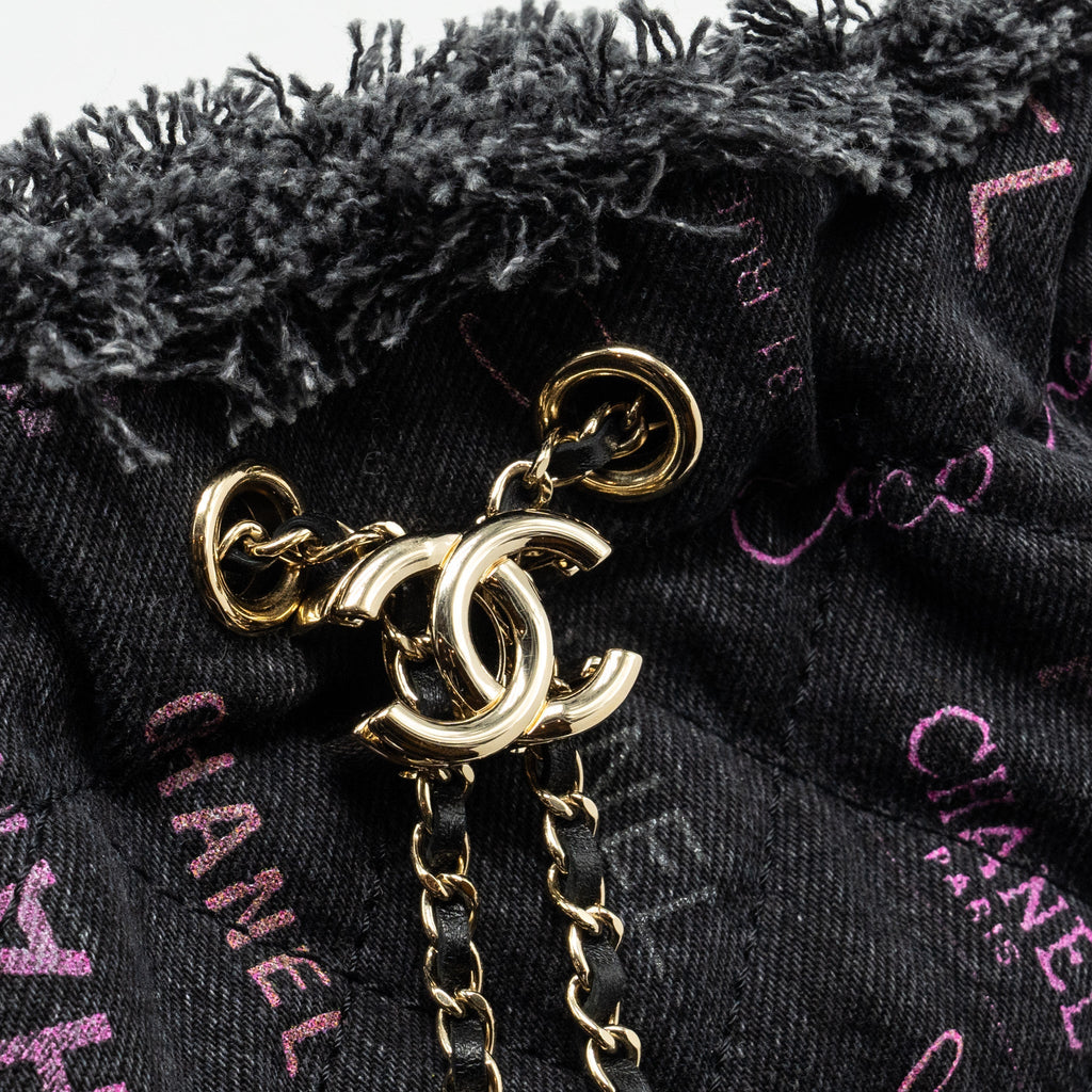 CHANEL SMALL BUCKET BAG DENIM BLACK LGHW (MICROCHIP)